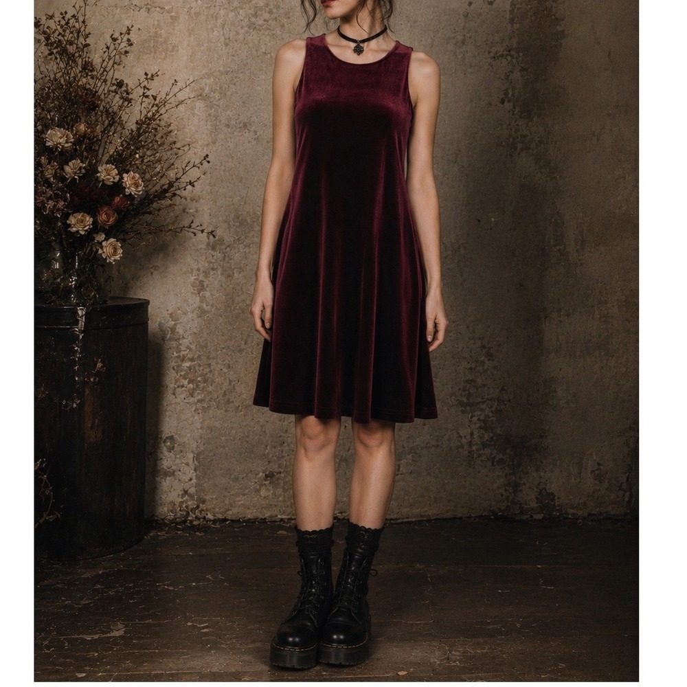Vtg La Belle Velvet Mini Dress Womens sz S Whimsigoth 90s Grunge Vamp Burgundy
